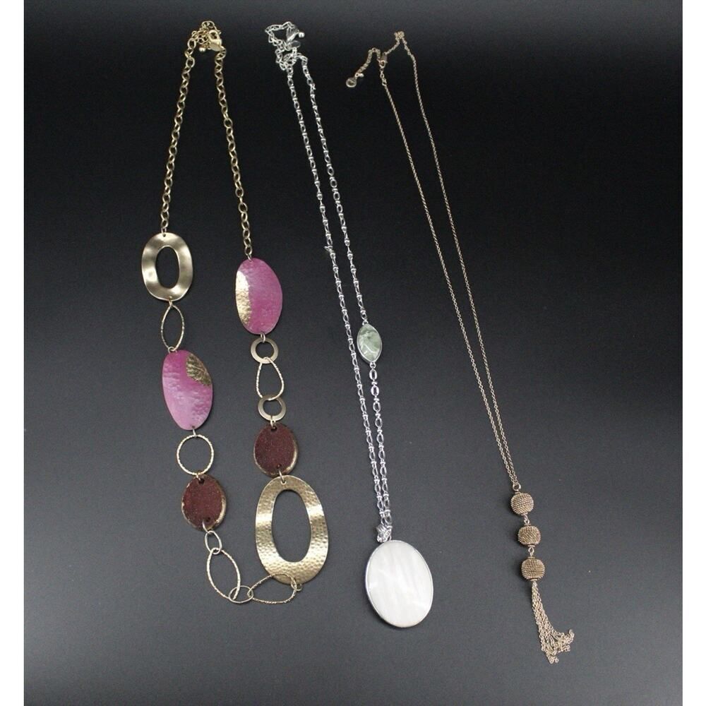 Chico’s Necklace Lot 3pc Statement Pendant Tassel Fashion Jewelry Bundle Signed